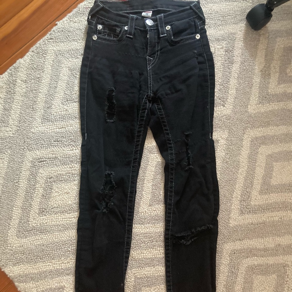 true religion high rise black ripped jeans